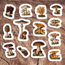 Edible Fungi & Mushrooms Vinyl Sticker Set | 13 Edwardian Botanical Stickers, Fungus Decal, Retro Mushroom, Small Gift