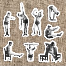 Old Fashioned Muscle Man #2 Sticker Set | 8 Vinyl Workout Stickers | Exercise, Gym, Health, Fitness, Stretch, Small Gift