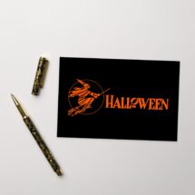 Halloween Postcard 4×6, Retro Witch | Scary Spooky Witch Flying on Broom Flat Card, Small Gift, Small Art Print