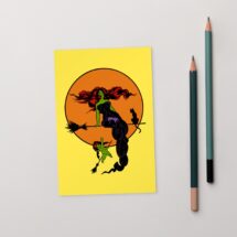 Witchy Retro Elegant "Modern" Witch Postcard 4×6 Halloween Spooky Moon Bat Winged Cherub Black Cat Flat Card Small Gift Small Art Print