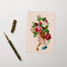 I Adore Thee Victorian Sentiment Postcard | Love, Adoration, Romantic Victorian Hand & Roses Vintage Flowers Floral Flat Card, Small Gift