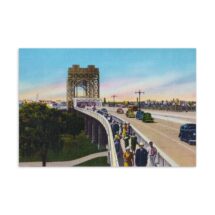NYC Small Print, 4×6 Postcard: Retro Triborough Bridge Halftone Vintage Reproduction, Manhattan Bronx & Queens New York City 1930s Postcard