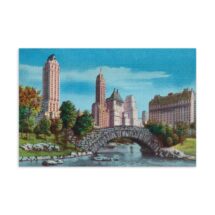 NYC Small Print: Retro Central Park Halftone Vintage Reproduction | New York City, 59th Street & Fifth Avenue | 1930s Postcard Flat Card