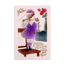 Holidays Flat Card: Merry Christmas & Happy New Year Victorian Era Reproduction Hello Antique Telephone Postcard Art Small Art Print