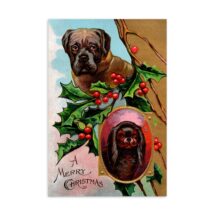 Merry Christmas Dogs: Victorian Era Reproduction Mastiff, Spaniel Postcard Art Flat Card Small Art Print