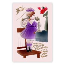 Printable Flat Card: Merry Christmas Happy New Year Victorian Era Reproduction Hello Antique Telephone 4×6 Print Ready JPG Download Digital