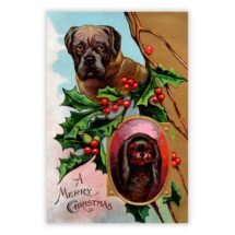 Printable Merry Christmas Dogs Flat Card: Victorian Era Mastiff, Spaniel 4×6 Print Ready JPG Download Digital