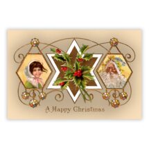 Printable Father Christmas Flat Card: Victorian Era Old Fashioned Santa Little Girl Happy Christmas 4×6 Print Ready JPG Download Digital