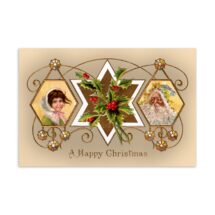 Father Christmas Flat Card: Victorian Era Reproduction Old Fashioned Santa Little Girl Postcard Art Happy Christmas Small Art Print