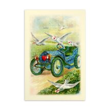 Romantic Small Print: Doves Carrying Love Letters Forget-Me-Nots Four Leaf Clovers Antique Car Postcard Art Flat Card