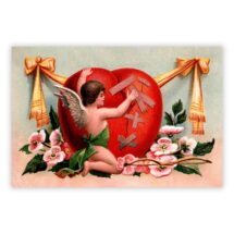 Printable Victorian Cupid Mending Broken Heart Digital 4×6 Postcard: 1900s Style Old Fashioned Valentine Flat Card Romantic Love
