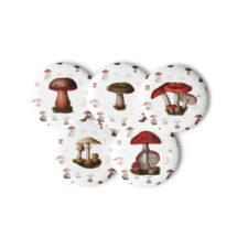 Set of Five Poisonous Fungi & Mushrooms Pins | Edwardian Botanical Buttons, Retro Mushroom, Fungus Badges